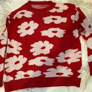Floral Red and White Sweater